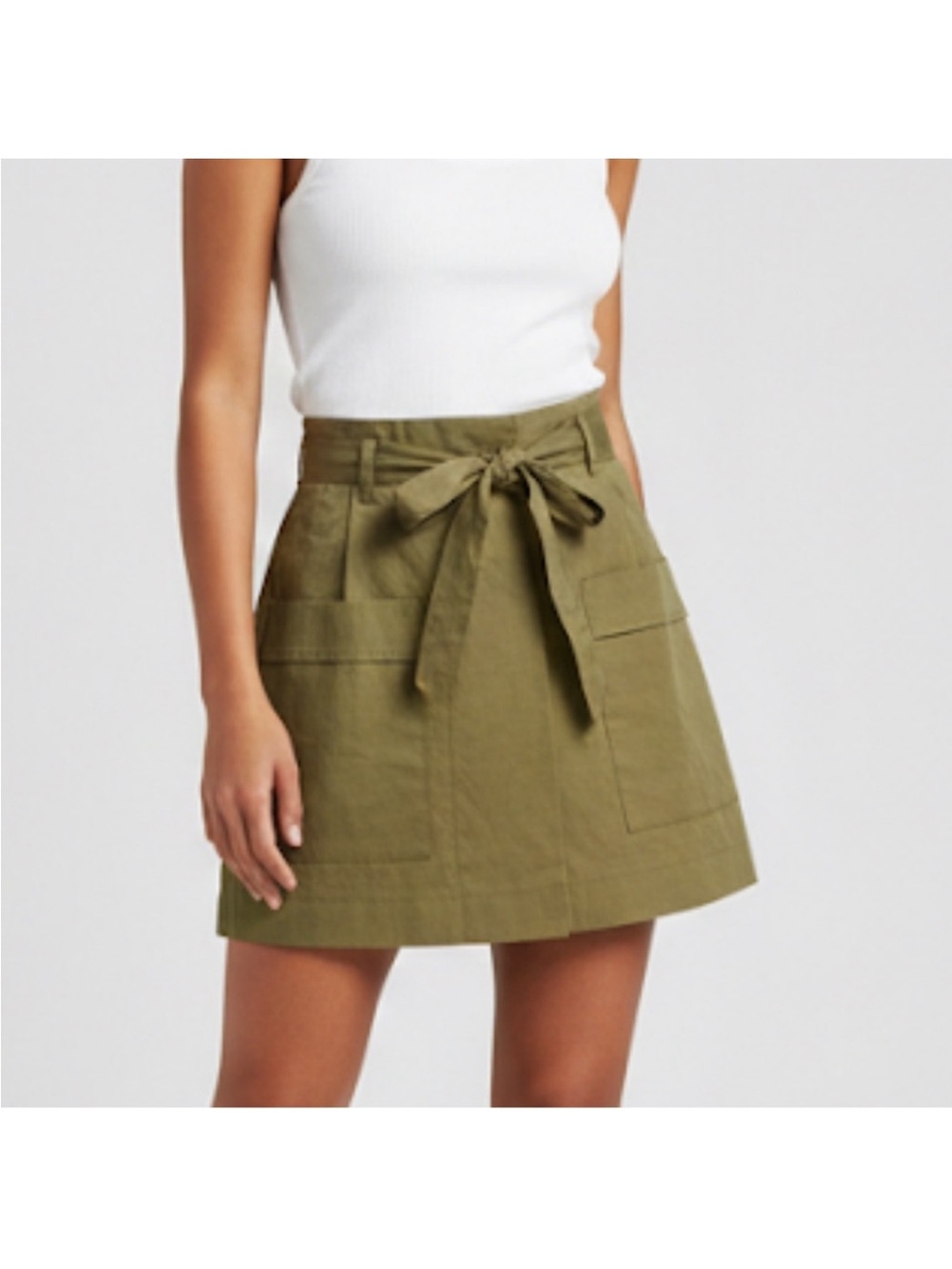 Zara Olive Green Tie-Waist Utility Mini Skirt